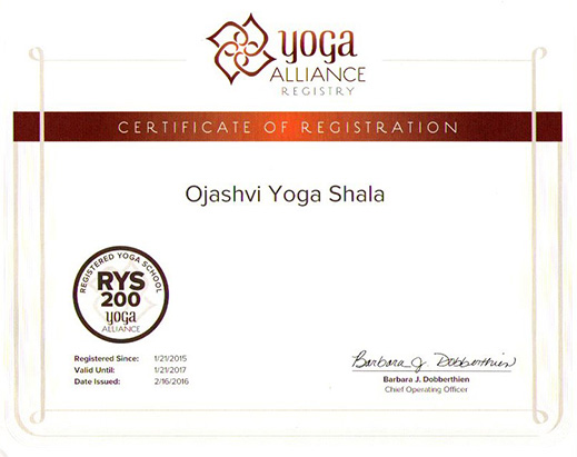 200 Hours Cetificate - Ojashi Yoga Shala