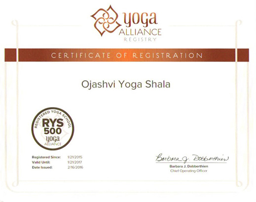300 Hours Cetificate - Ojashi Yoga Shala