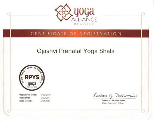 Prnatal Cetificate - Ojashi Yoga Shala